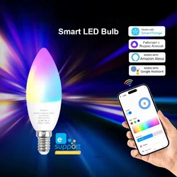 E14 LED Smart Wifi Light Bulb ZigBee RGBCW Candle Lights 85-265V Led Lamp Alexa Google For Bedroom Home Smart Lighting