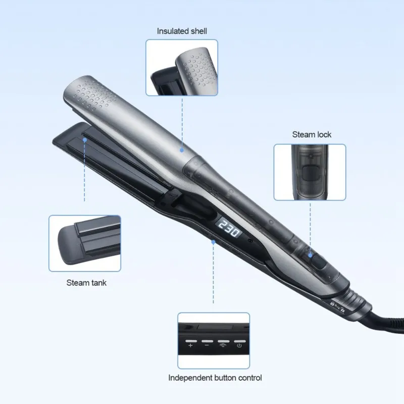 AB43-Steam Function Hair Straightener-Tourmaline, Dual Voltage, Multi-Temperature Control, US Plug