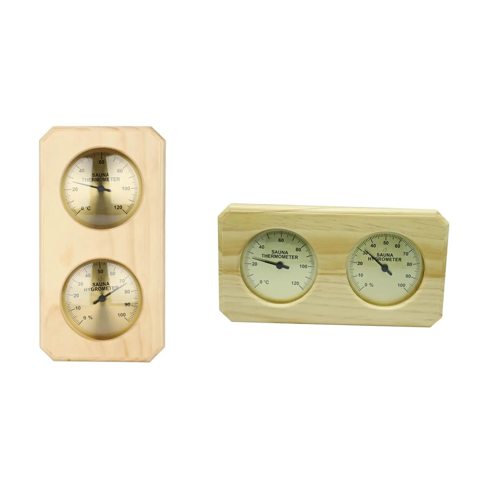2 in 1 Wooden Sauna Hygrothermograph Thermometer Hygrometer Wall Hanging for Bedroom Baby Room Greenhouse Office Easy Read