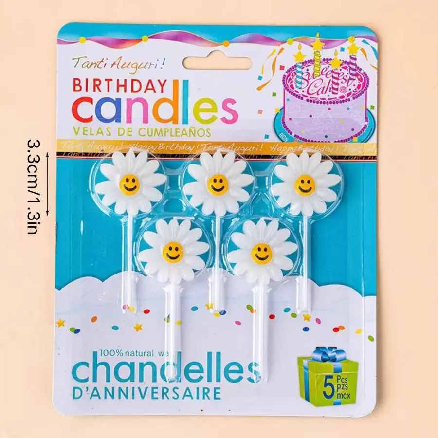 الكرتون زهرة بيضاء كعكة الديكور شمعة الإبداعية الوجه المبتسم زهرة عيد ميلاد شمعة حفلة الحلوى الخبز الديكور المساعد