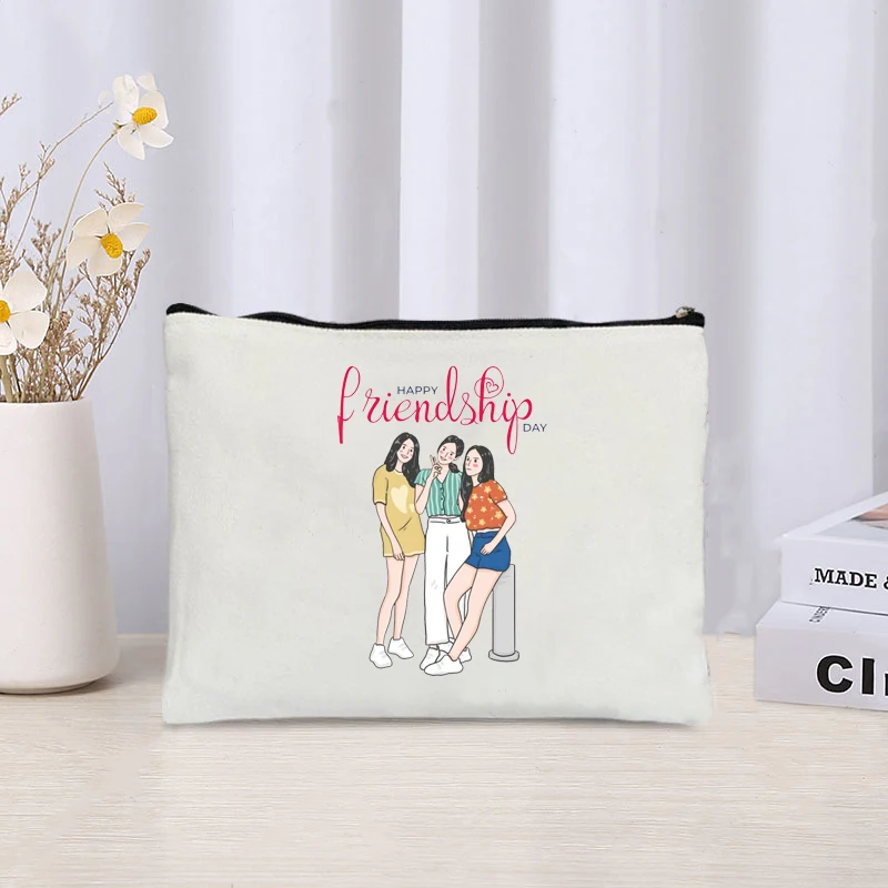 International Friendship Day Printed Toiletry Bag Organizer Lipstick Perfume Cosmetic Bag Canvas Storage Bag Gift for Friends