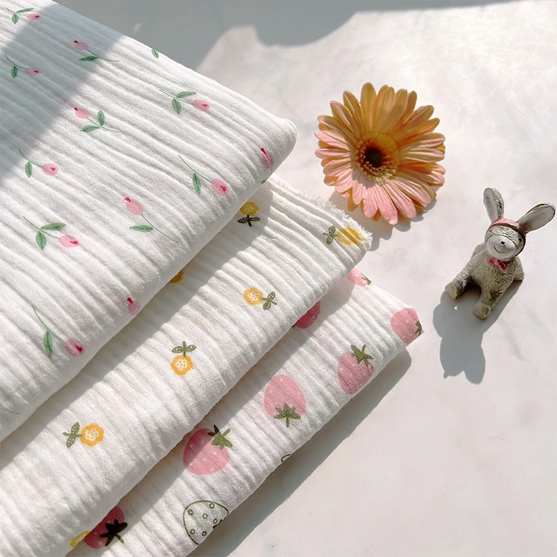 140x50cm Printed Double-Layer Cotton Yarn Fabric Soft Baby Home Pajamas Handmade DIY Cloth