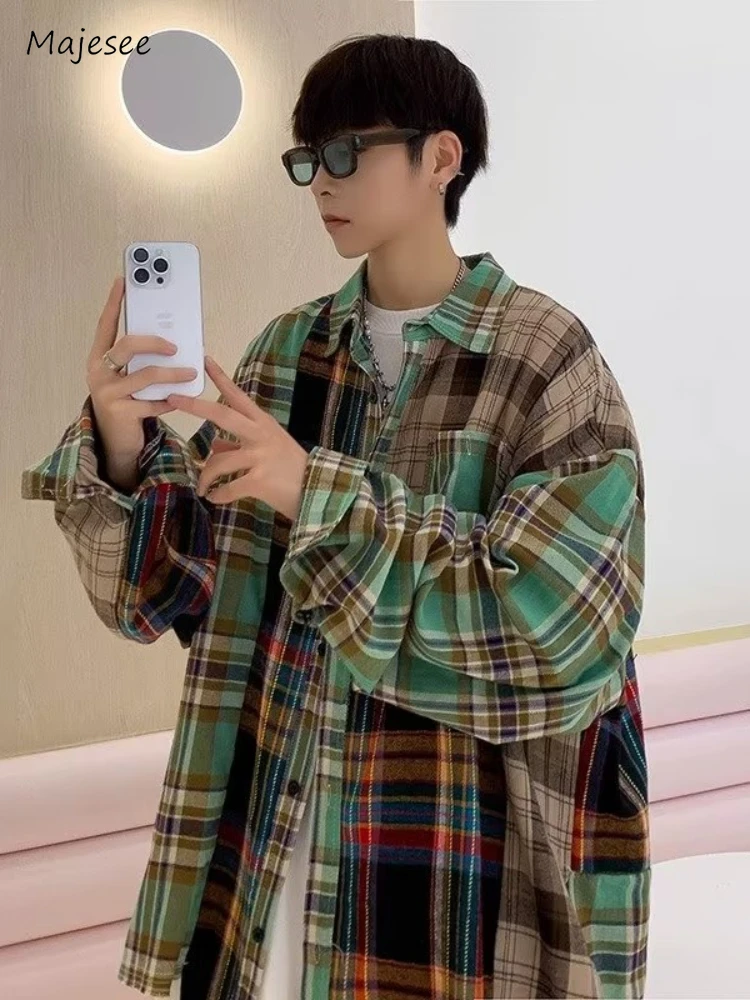 

Plaid Shirts Men Asymmetrical All-match Chic Harajuku Japanese Style Long Sleeves High Street Fashion Handesome Autumn Daily New