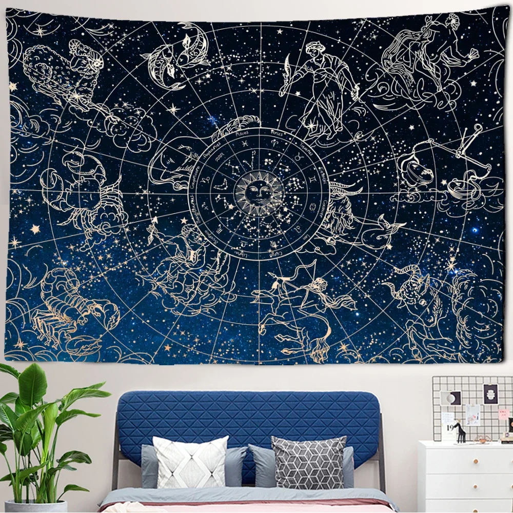 Ancient Astrology Tapestry - Zodiac Constellations & Celestial Map | Unique Wall Art for Bedroom & Astronomy Lover Gift