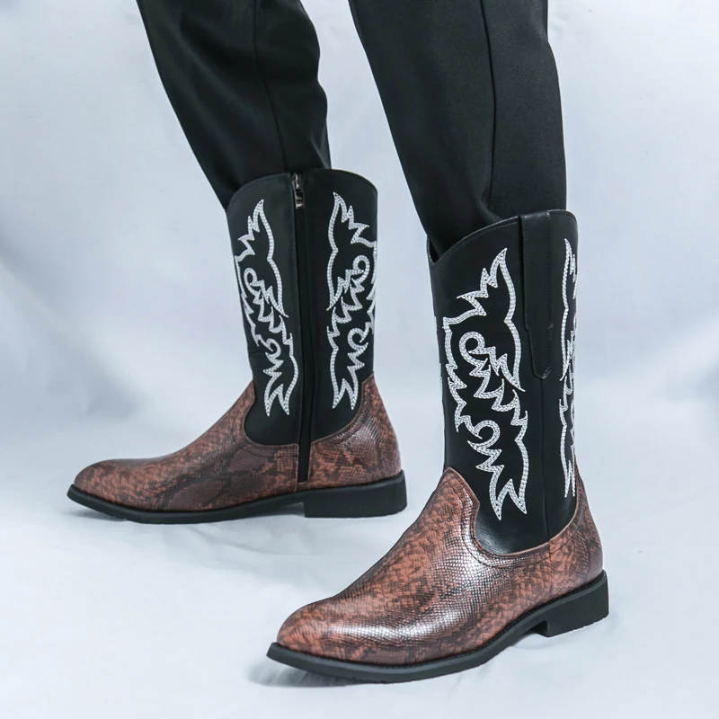 

High Quality Classic Retro Style Embroidered Western Denim Boots Fashion Luxury British High-end Leather Mens Boots Botas Hombre