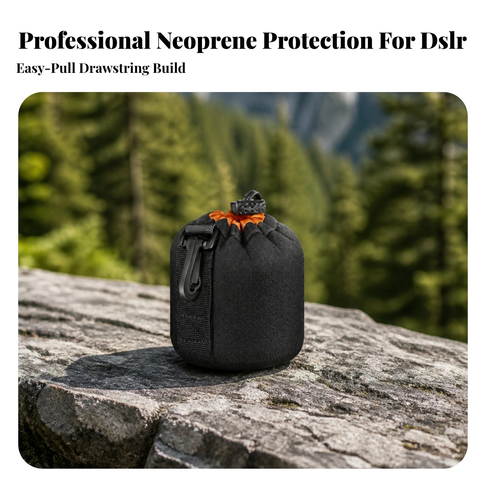 Camera Lens Pouch with Carabiner Shock-Absorbing DSLR Lens Safeguarding Pouch Water-Resistant Shockproof for Photographers