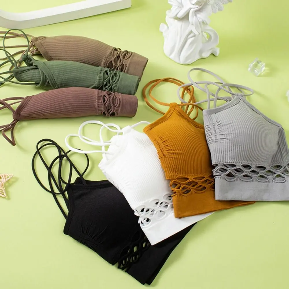 

Simple Comfortable Solid Color Push Up Bra Backless Casual Knitted Bra Lady Camisoles Invisible Crop Tops Female Tanks