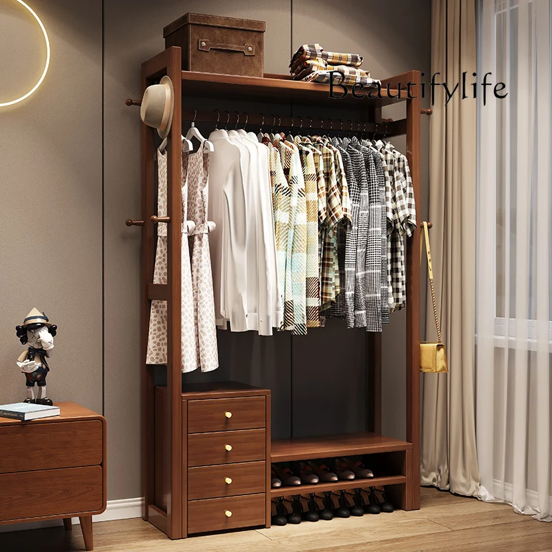 Solid Wood Floor Bedroom with Drawer Can Sit Clothes Rack Living Room Simple Storage Organizer Storage Rack