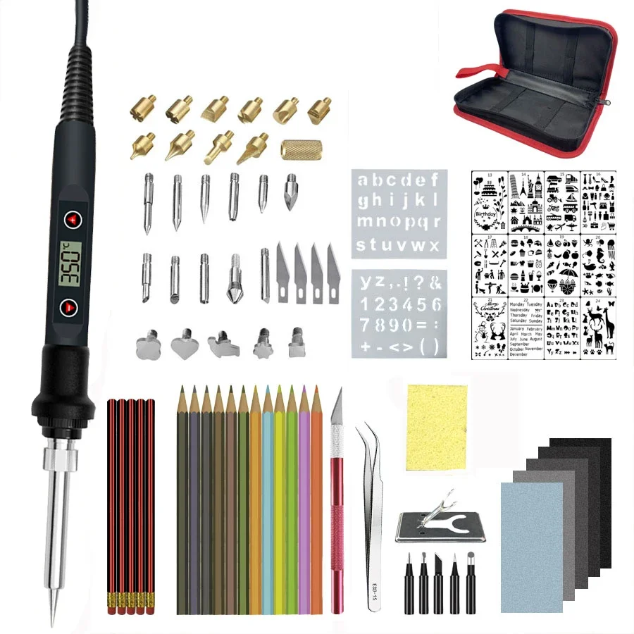 80W Digital Soldering Iron Carving Pyrography Tool Wood Burning Embossing Soldering Pen Set Temperature Adjustable