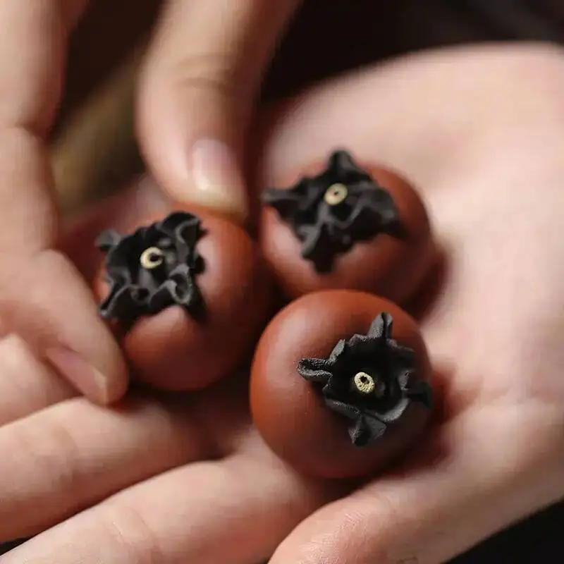 Yixing Zisha Tea Pet Small Persimmon Ornament Tea Plaything Can Be Cultivated Sculpture Mini Tea pet  Accessories 
