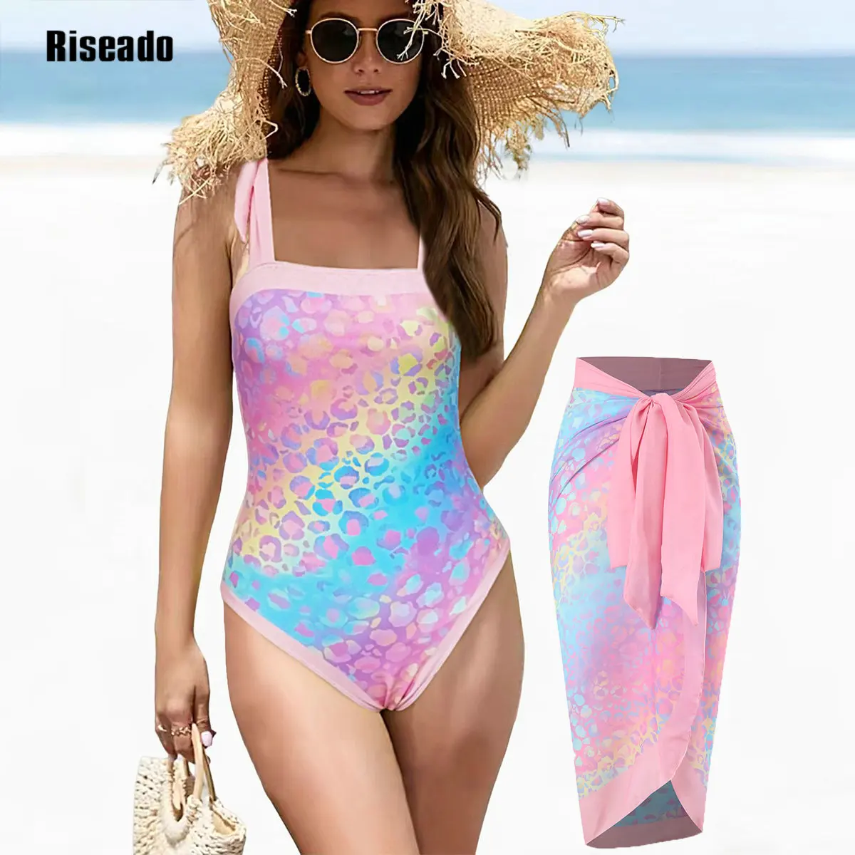 

Swimdress 2 Pcs Swimwear for Women 2025 Swimsuit Slimming Bathing Suit with Long Sheer Cover Up Beach dress