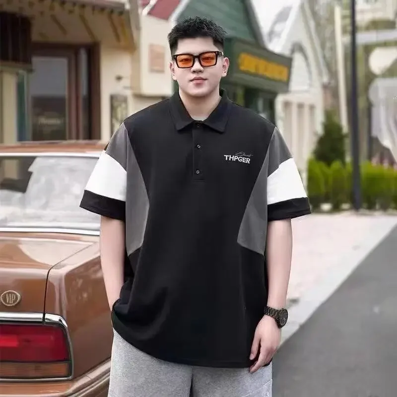

Trendy New Fat Plus Size Loose Lapel Short-sleeved T-shirt Trendy Brand Fat Men's Half-sleeved Polo Shirt Trendy [Hot-selling ]