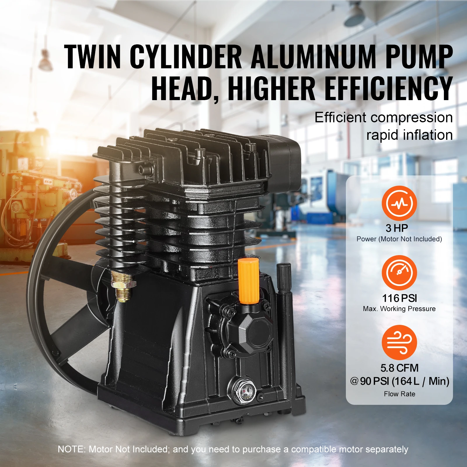 SucceBuy ضاغط الهواء مضخة رئيس 3HP 5.8CFM 90PSI التوأم اسطوانة النفط مشحم ضاغط الهواء المكبس مرحلة واحدة مضخة هواء رئيس