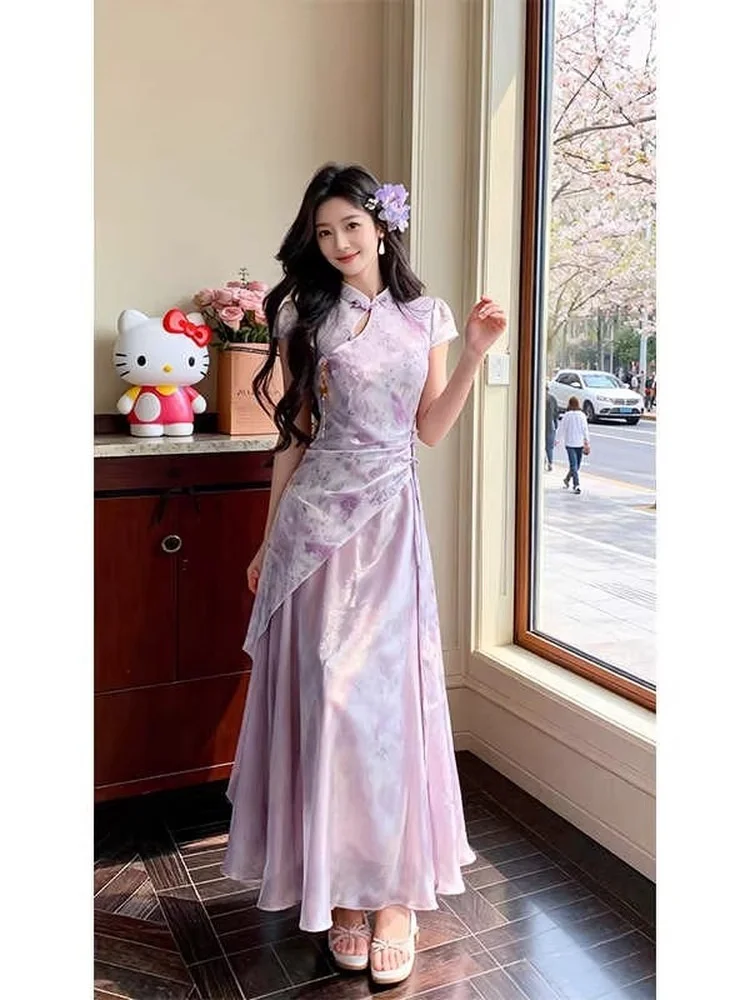 Hanyan Purple Flowing Cloud 2026 Summer New Chinese Style Renovated National Trend Dark Pattern Printing  Waist Cinc... - view 5