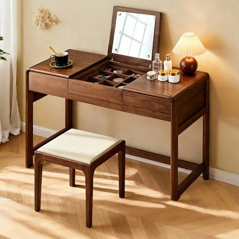 

Square Organizers Vanity Desk Vintage Nightstand Walnut Beauty Salon Dressers Bedroom Luxury Wooden Tocador Maquillaje Furniture