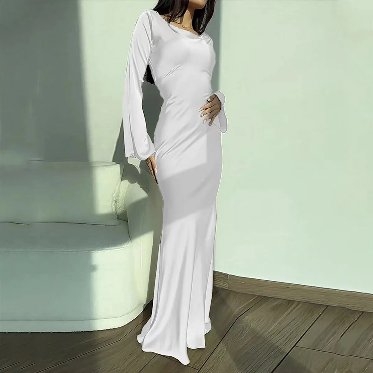 Robe maxi évasée sans bretelles pour femmes, robe à manches longues, robes précieuses, club de fête, sexy, 2024