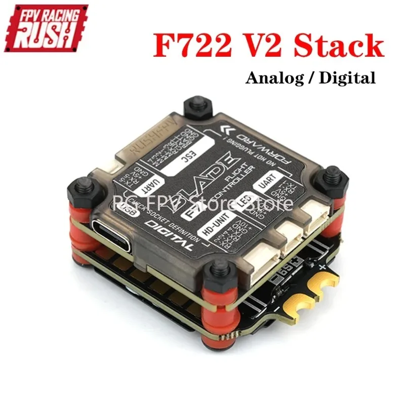 

RUSHFPV RUSH BLADE V2 F722 Analog / Digital Flight Controller Extreme 60A 128K BLHELI32 4in1 ESC Stack for RC FPV Racing Drone