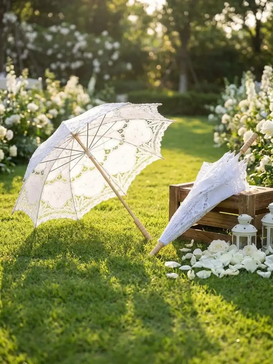 

Cirelle 1 PC Mini Lace Umbrella With A Wooden Handle, Handmade Parasol, Wedding Decoration, Suitable For Ceremonies