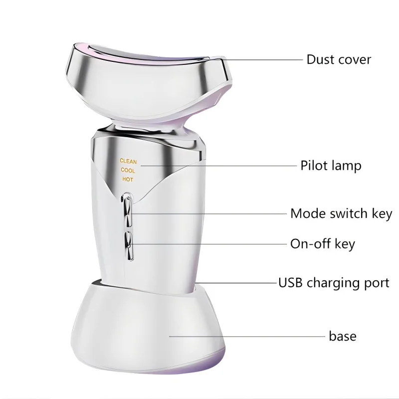 Masseur de beauté du visage et du cou amélioré 3 en 1, outil de soins de la peau pour sculpter le visage à Photon LED pour les poches du visage et la peau lisse