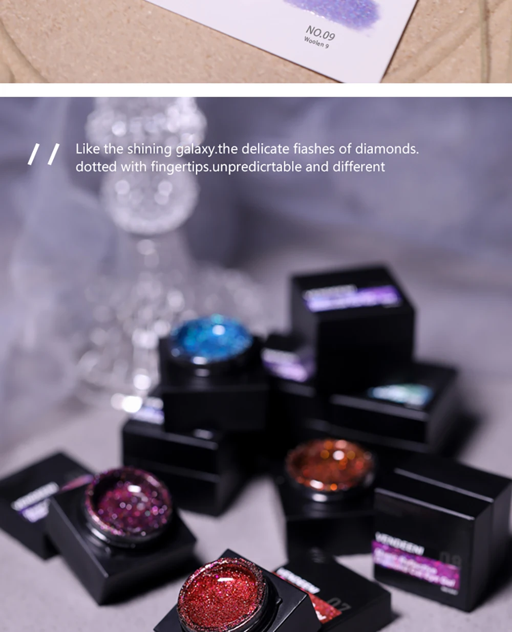 Vendeeni 9 Farben Magnetischer Regenbogen-Katzenaugen-Gel-Nagellack Nagelkunst Glitzer Laser Magnetischer UV-Gel-Lack Auroras Gel-Lack – Detail 4