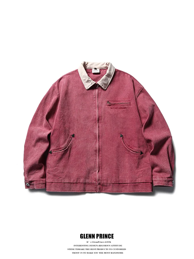 

GPstudio American Retro Patchwork Corduroy Waed Denim Jaet Men's Spring Autumn Trendy Loose Workwear Coat Youth ular