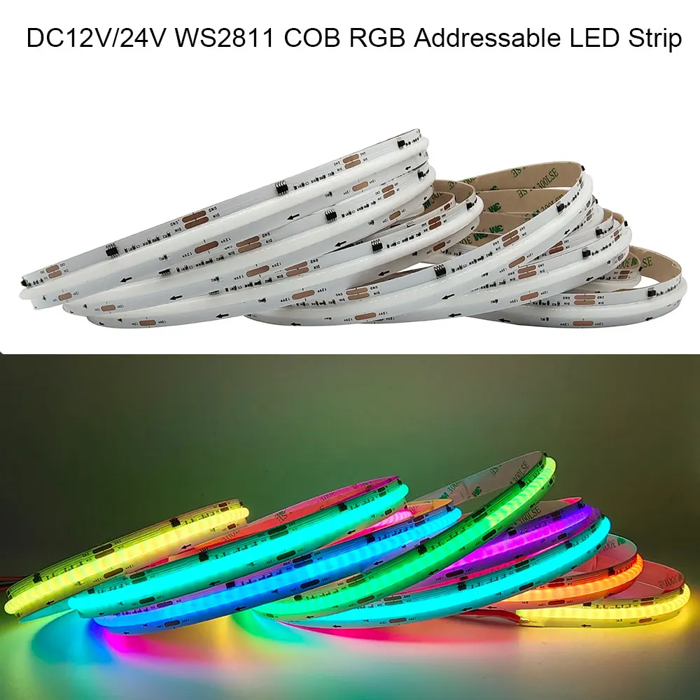 

DC12V/24V WS2811 COB RGB Addressable LED Strip Lighting 720Leds/M Dream Full Color High Density Flexible FOB Lights RA90 Tape