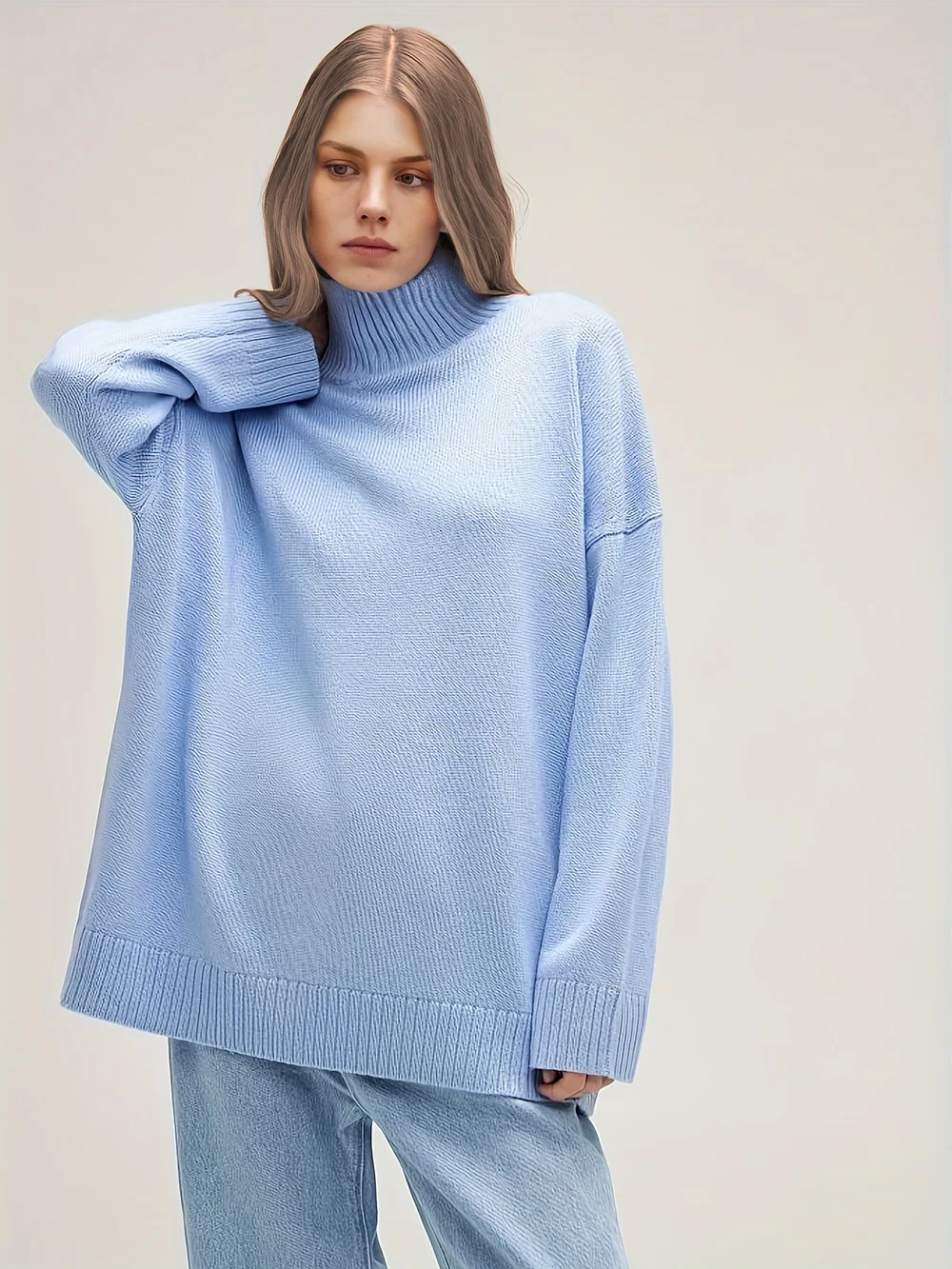Wixra Women\'s Sweater Autumn Winter Pullover 2023 Basic Turtleneck Oversize Jumper Leisure Knitted Sweaters for Women