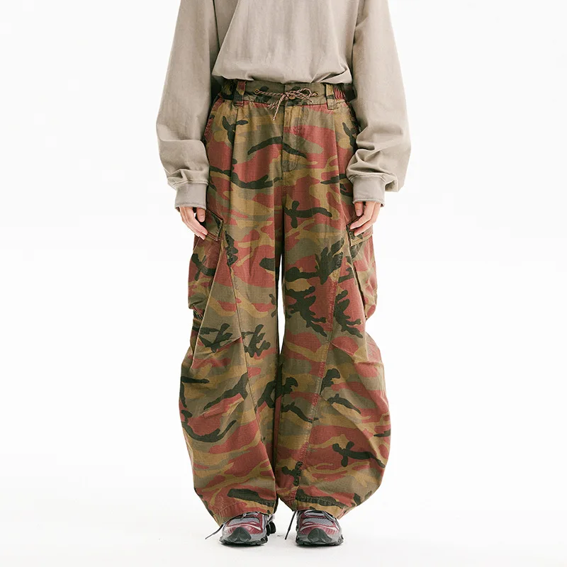 Washed Cotton Big Pocket Camouflage Cargo Pant Men Streetwear Fashion Hip Hop Loose Casual Wide Leg Baggy Pant Couple Trousers