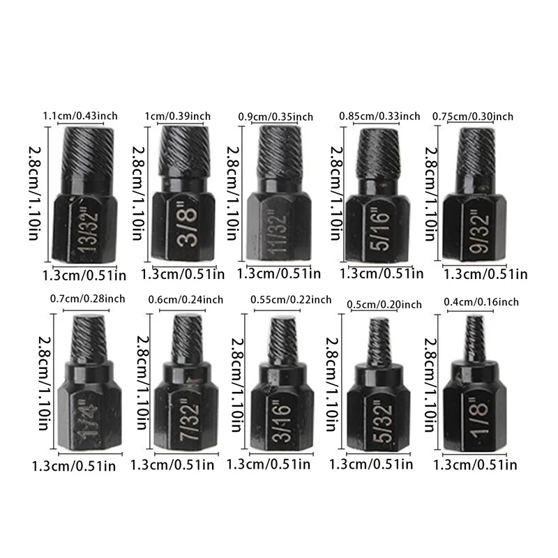 10PCS Alloy Steel Screw Extractor Kit Metal Easy out Damaged Screw Remover Drill Bits Broken Bolt Stud Extractor Set