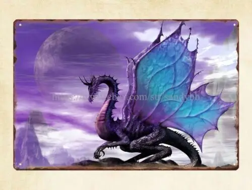 fantasy dragon magical mystic metal tin sign wall painting