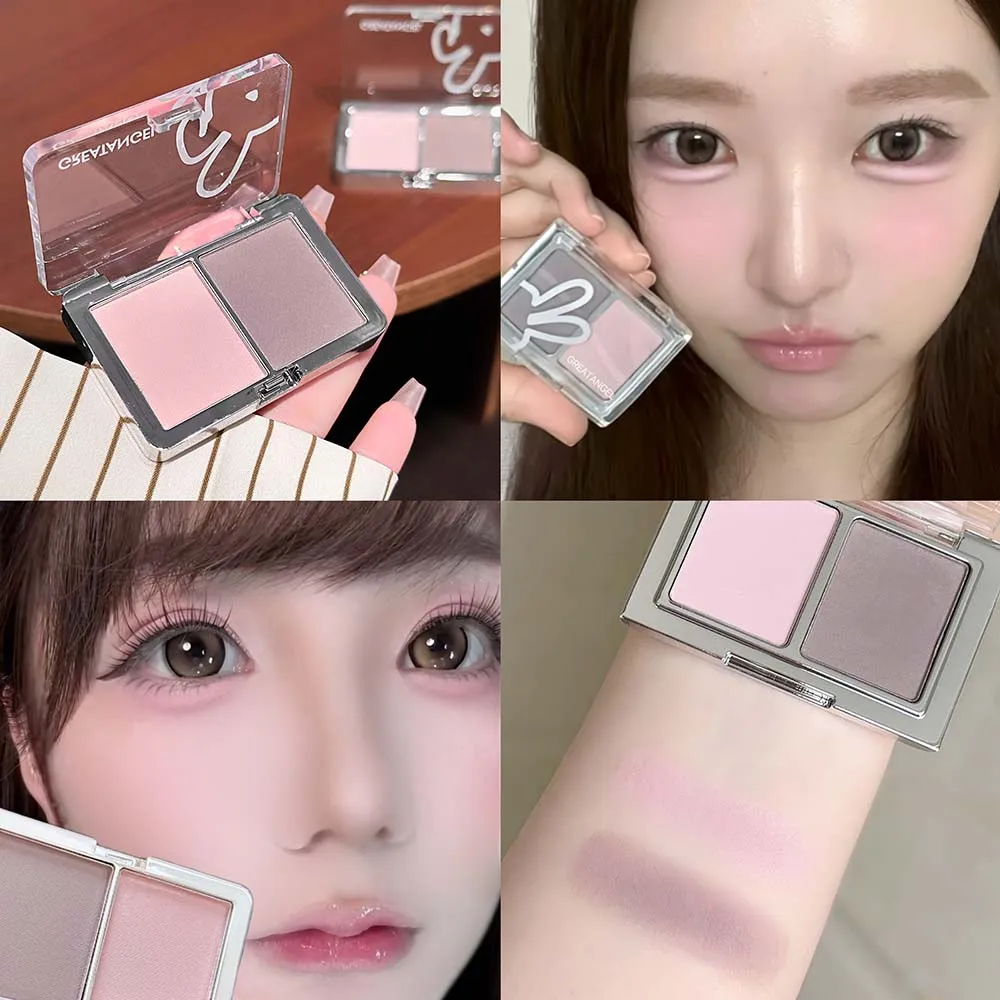 Dual Tone Face Contour Rouge Palette Smooth Pigmented Highlighter Powder Soft Texture Natural 3D Face Sculpting Makeup