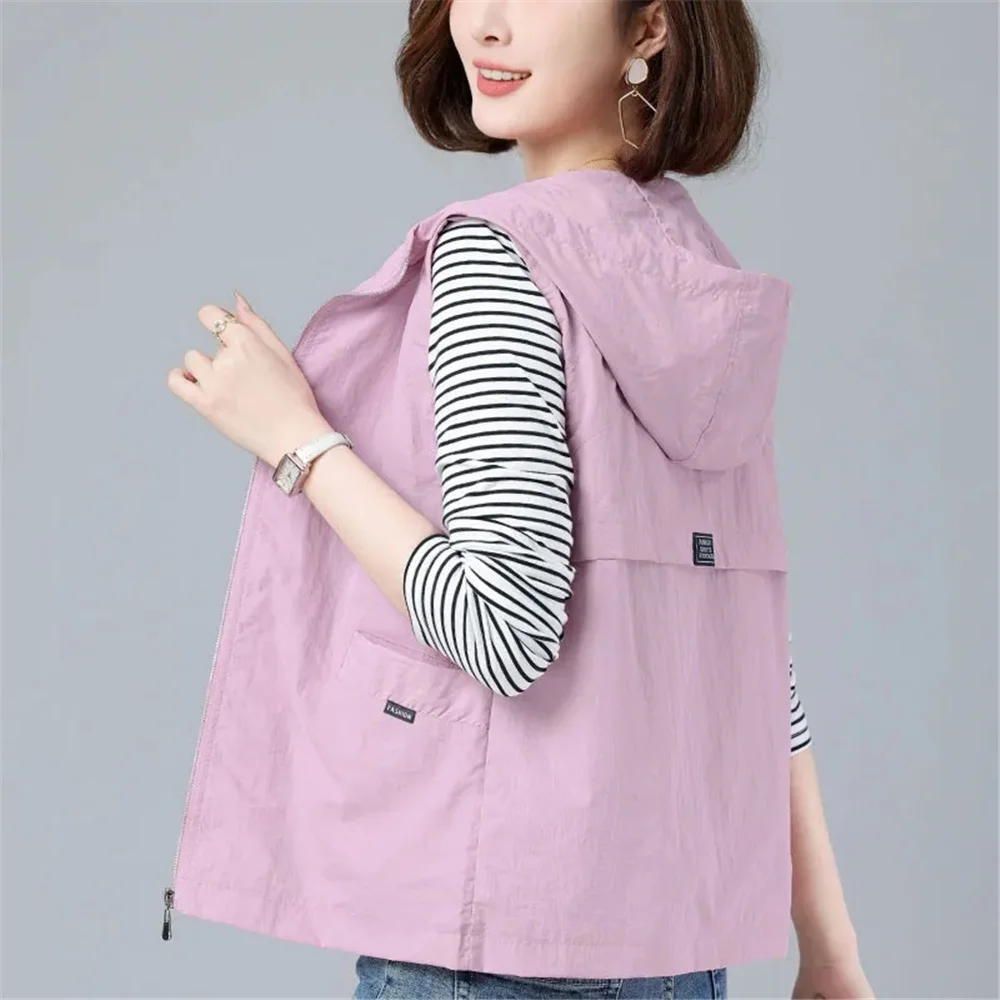 Spring Summer Woman Waistcoat New Casual Liner Sleeveless Jacket Women Zipper Hooded Thin Vest Female Outerwear Chaleco Mujer