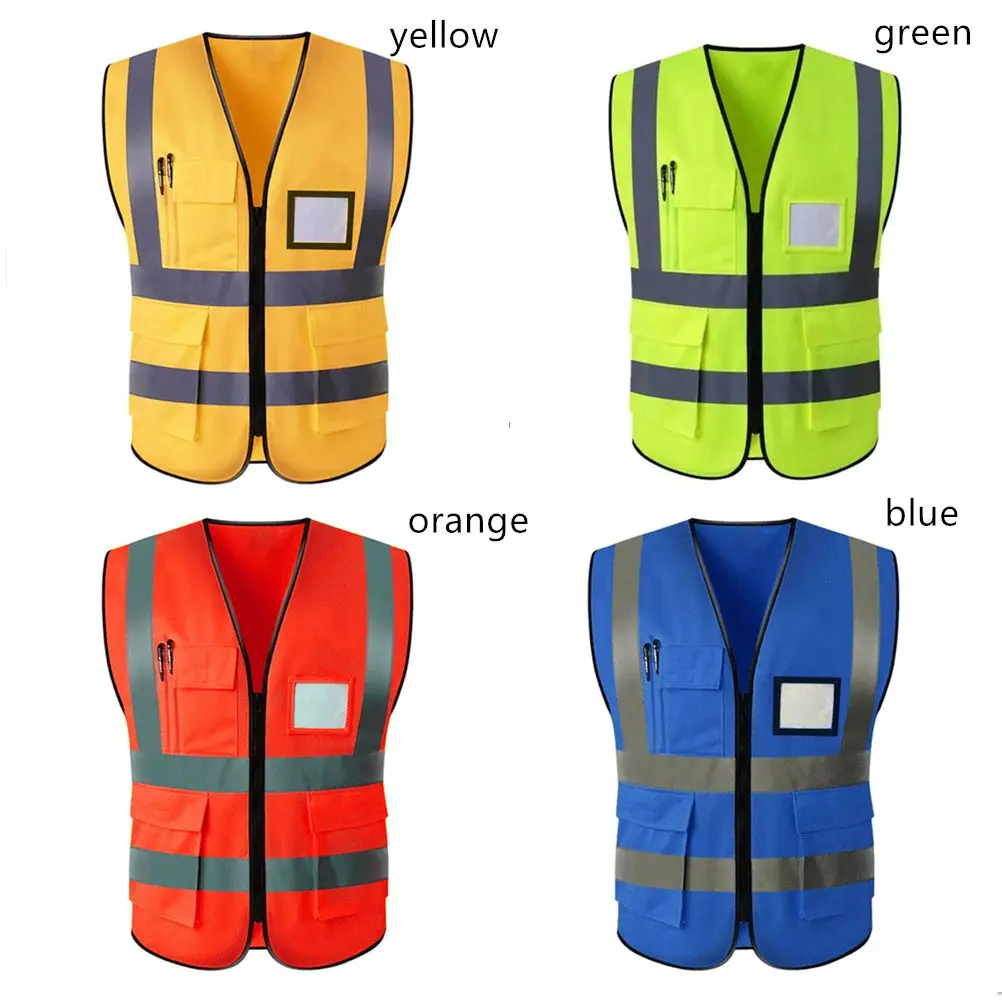 High Visibility Vest Reflective High Viz Safety Stripes Vest with Pocket ID Waistcoat Warning Vest Washable Yellow Orange Jacket