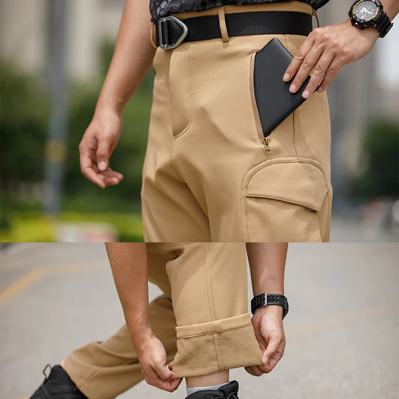 Winter Plus Fleece Outdoor Camping Cargo Broek Mannen Meerdere Zakken Losse Tactische Broek Dikker Militaire Camouflage Broek Man