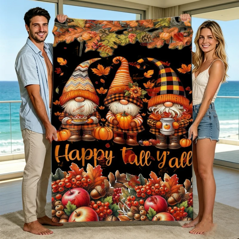 Fall Gnome Pumpkin Apple Harvest Throw Blanket Guest Suite Porch Warm Blanket Sunroom Nook Living Room Lounge Bedroom Den Gifts