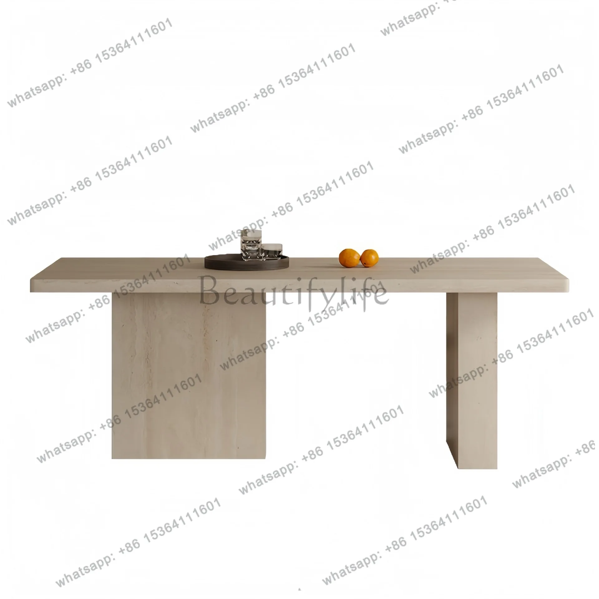 French Roman travertine rock slab dining table Modern simple medium and antique rectangular dining table