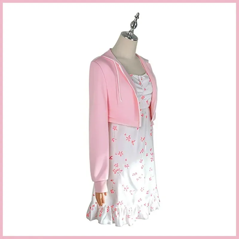 Новый аниме Maebashi Witches Akagi Yuina Косплей Костюм Розовая куртка с капюшоном Платье с принтом Женский сексуальный кавайный повседневный костюм для отдыха;2