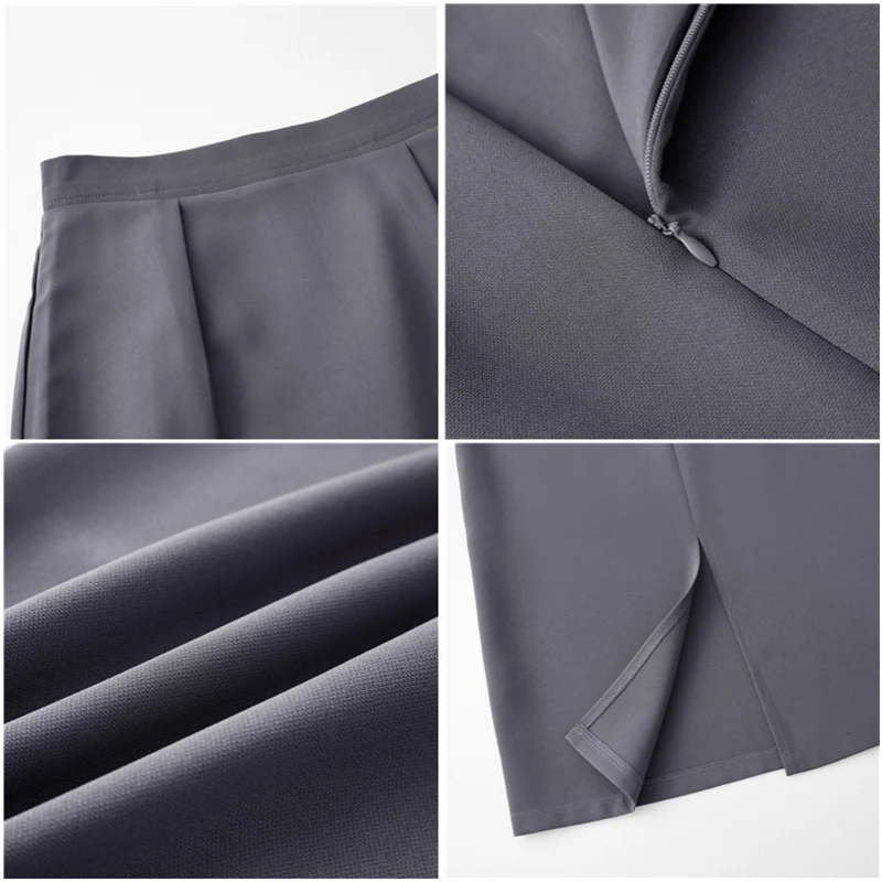 Eleganckie spódnice midi damskie z wysokim stanem, kopertowe, na wiosnę i jesień, nowe, jednolite, z rozcięciem z tyłu, zapinane na zamek, biurowe, ołówkowe, w kształcie litery A, 2025.