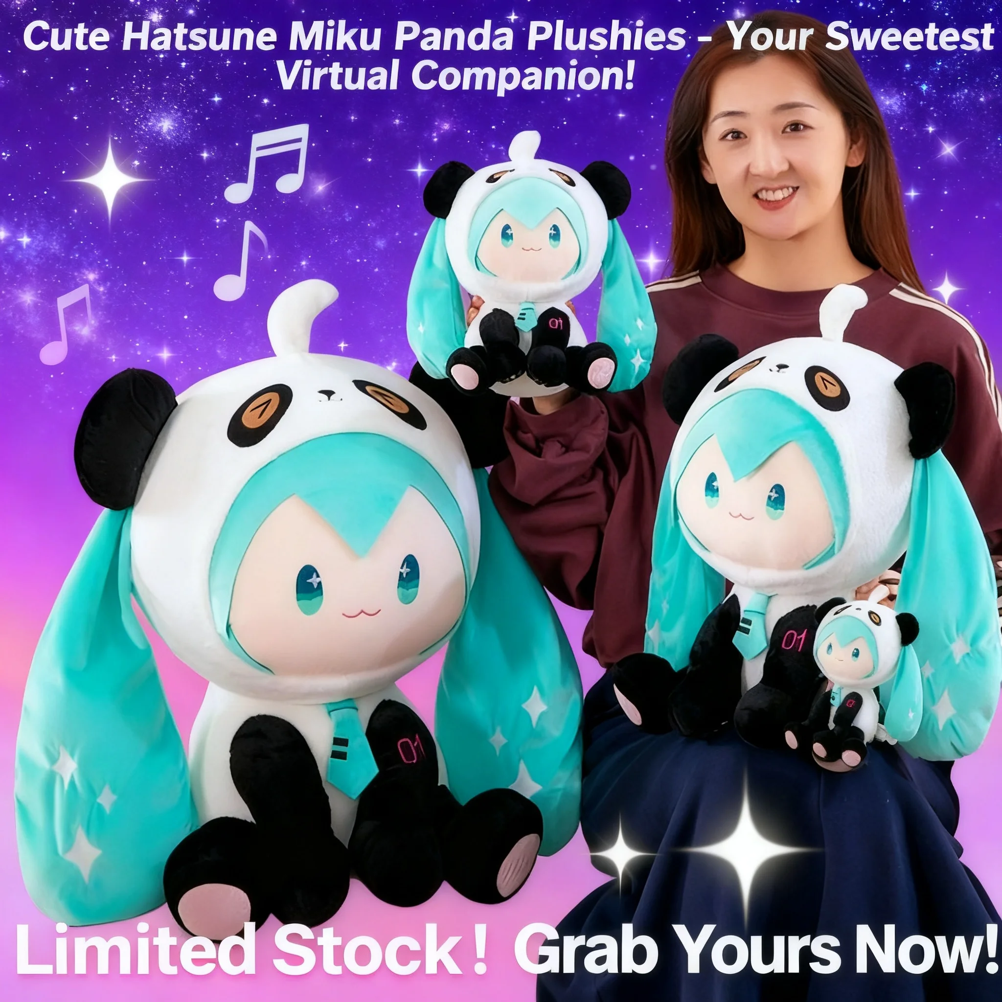Large Cute Panda Hatsune Miku Fufu Plush Toy Doll Stuffed Animal Pillow Birthday Gift for Girls