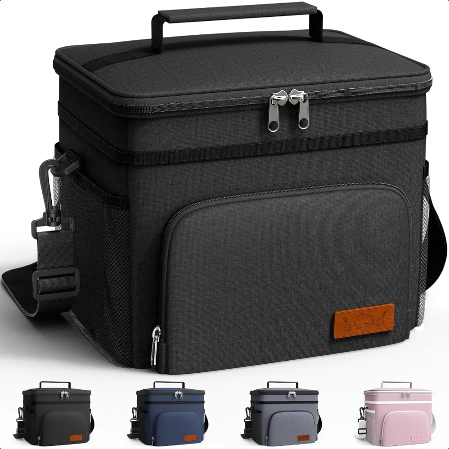

Insulated Lunch Box for Men Women LeakProof Cooler Lunch Bag with 4 Pockets Adjustable Strap Ideal for Work Picnic Travel Mediu