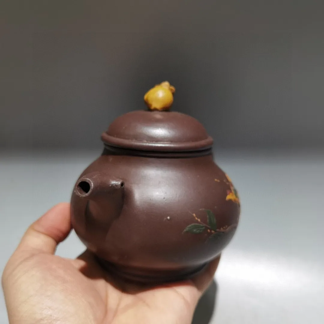 Yixing Purple Clay Teapot Mud painting bird peach pattern Tree Vine Pot Pomegranate pot Kettle Teapot Office Ornaments