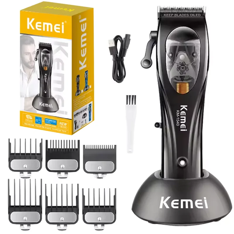 

Оригинальная профессиональная машинка для стрижки волос Kemei Barber, электрическая машинка для стрижки волос, беспроводная зарядка с зарядной базой, триммер