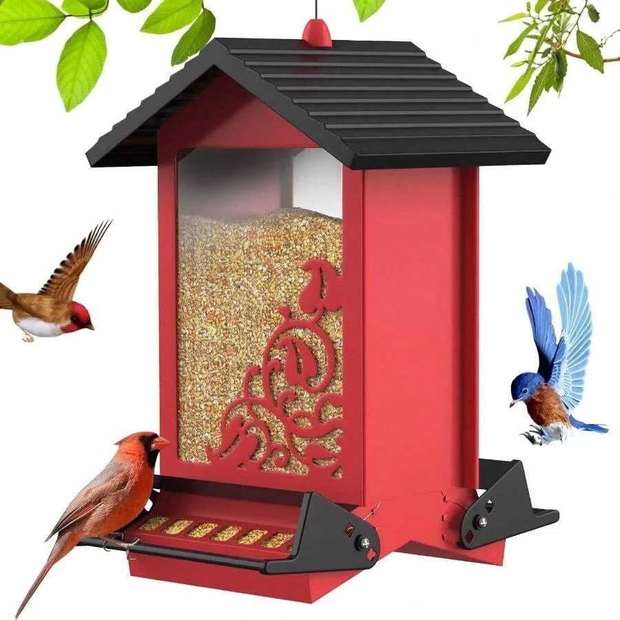 【New style】Squirrel Proof Bird Feeder Outdoor Hanging, Metal Bird Seed Feeder With Bilateral Weight Activated Perches, 5LB Larg