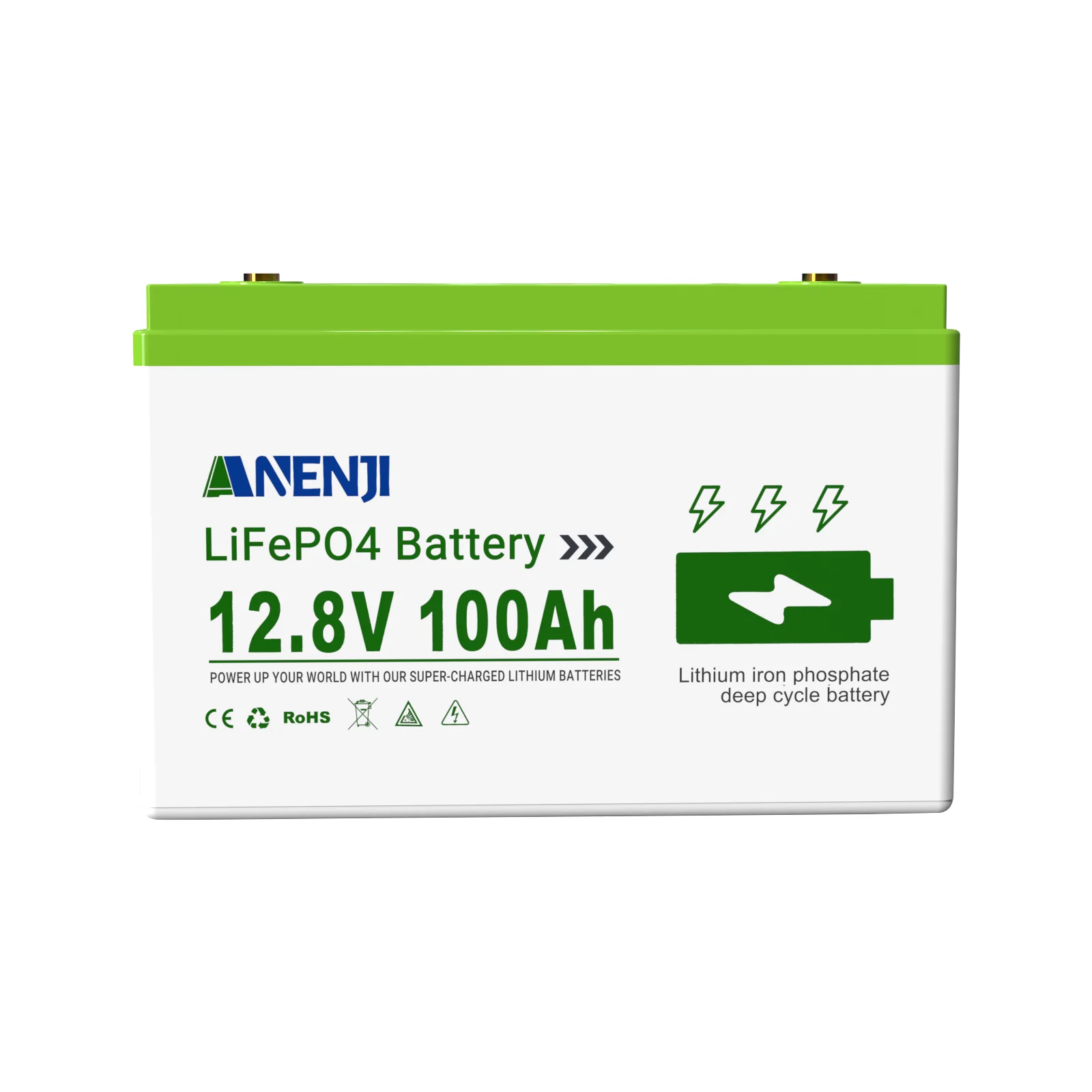 ANENJI 12V 100AH LiFePO4 Batterie 1,28kWh Lithium-Eisenphosphat Solarbatterie 6000 Zyklen Eingebautes BMS für Solarenergiespeicherung