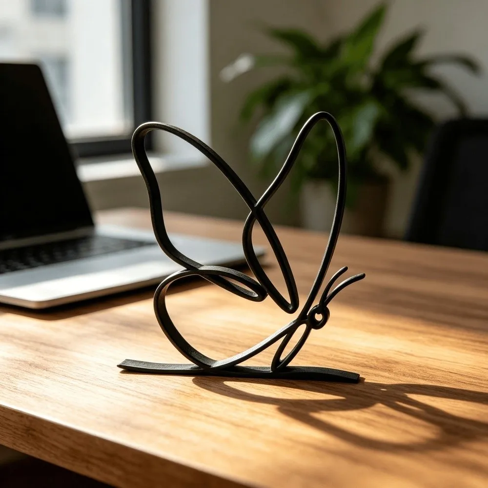 Minimalist Line Art Butterfly Tabletop Sculpture 3D Printed Modern Butterfly Abstract Ornament Uninterrupted Smooth Single