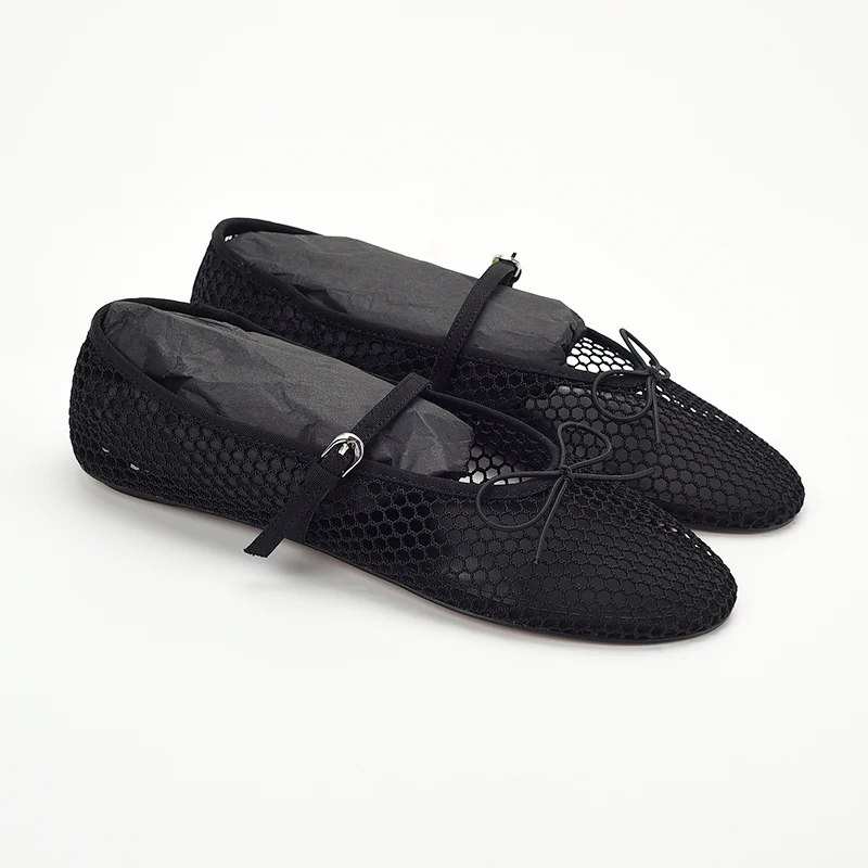 Ballerine estive in rete Scarpe da donna con cinturino con fibbia Scarpe basse estive traspiranti Scarpe da donna nere Mary Janes Calzature Mocassini Novità