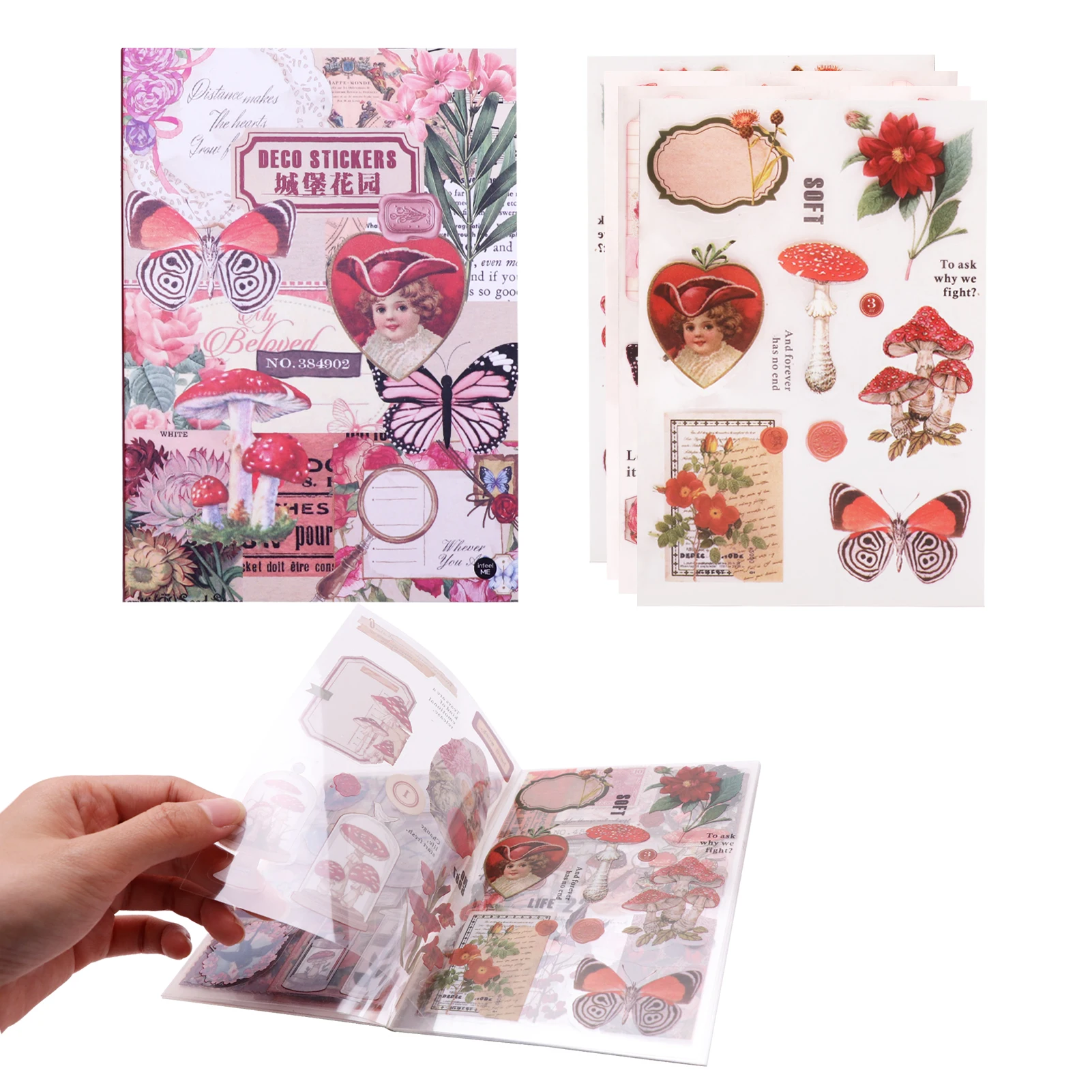 20sheets Scrapbooking Sticker Aesthetic DIY Planner Self Adhesive Greeting Card Diary Flowers Mushrooms Various Patterns Journal