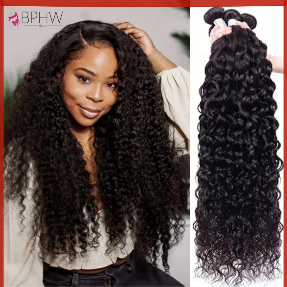 Rambut Manusia Gelombang Air Keriting 3 Bundel Rambut Manusia Hitam Alami Brasil Rambut Remy 100% Rambut Manusia Rambut Alami BPHW