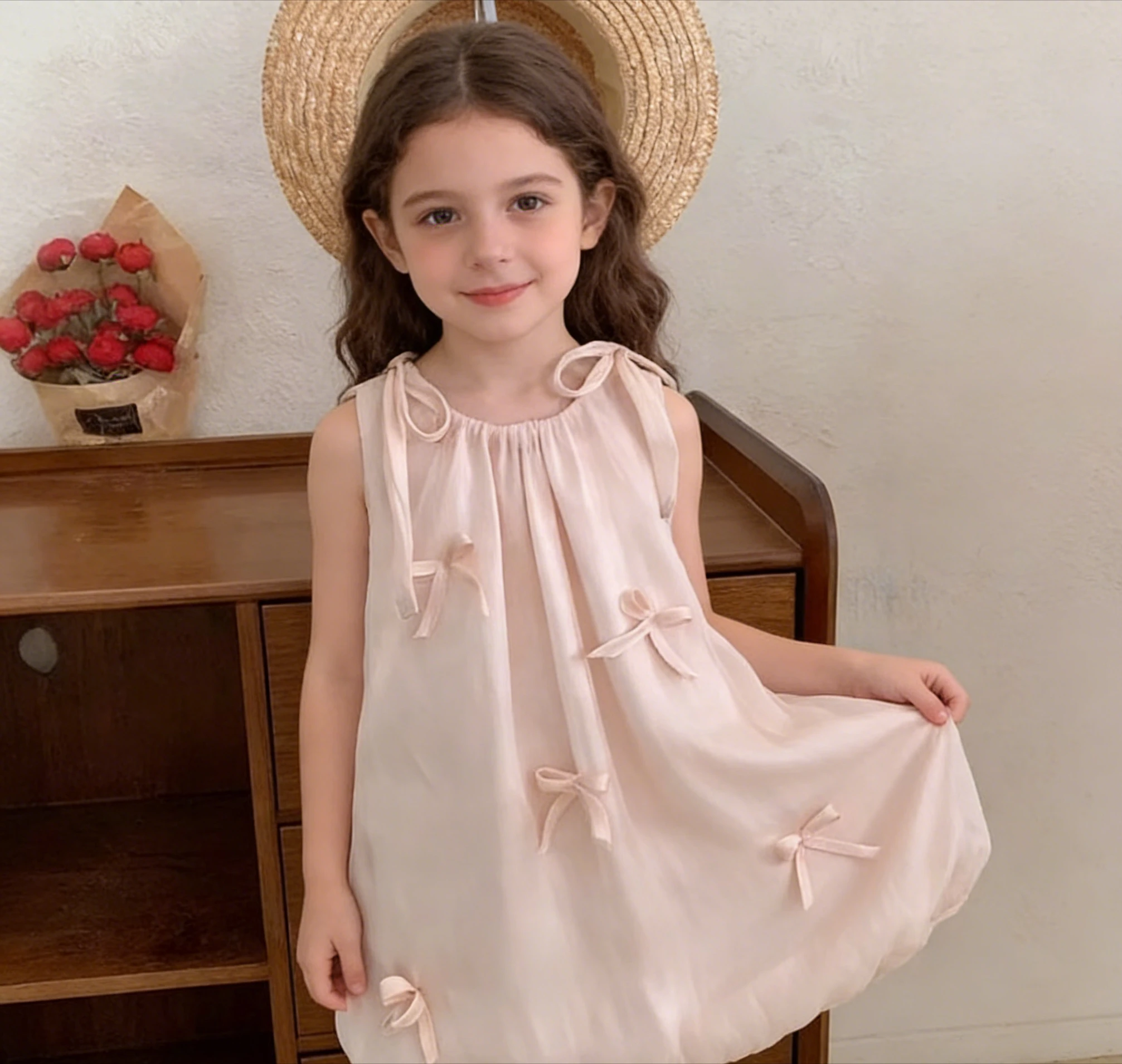 

Girls Dress for Spring and Summer Sweet Bow Vest Dress Casual and Fashionable Stylish and Versatile Daily Wear