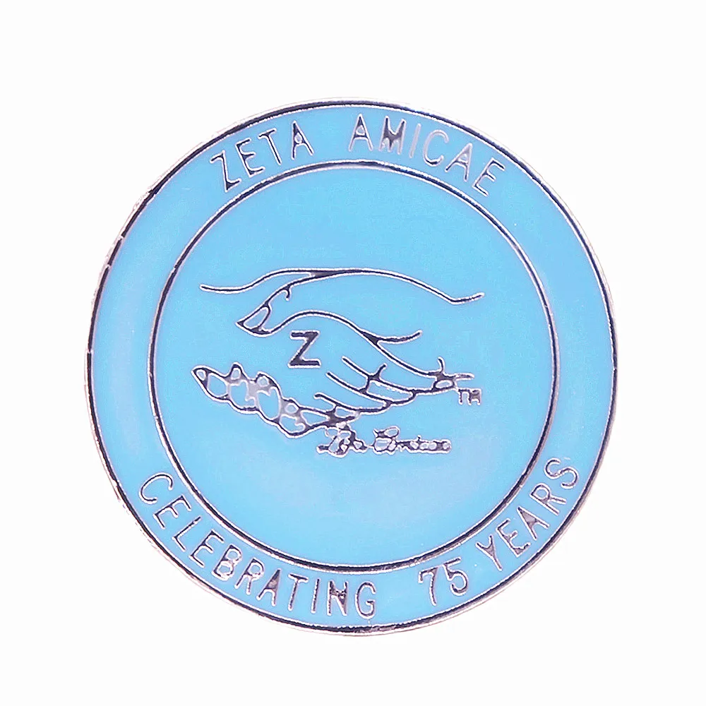 Circle Design Baby Blue Group Sorority Club Celebrating 75YRS Zeta Amicae Pin ZA Brooch Jewelry